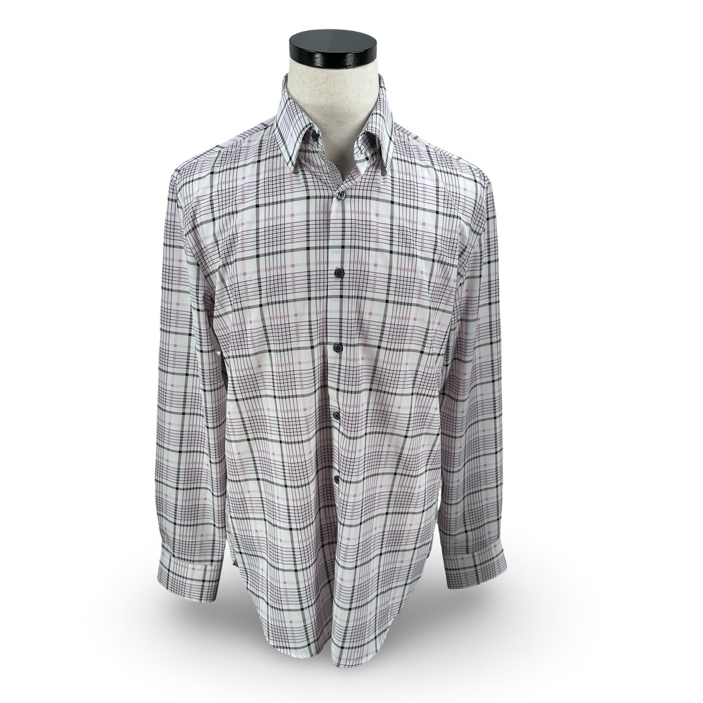 WRK Mens 16 Long Sleeve‎ Plaid Button Down Shirt 4-Way Stretch White Purple Gray